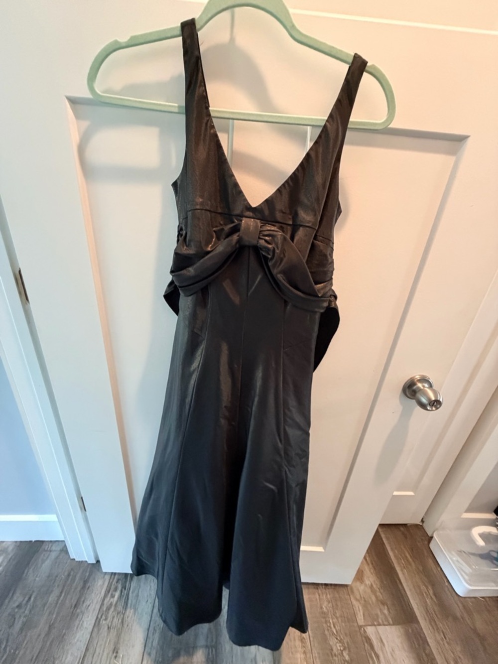 Night Way Black Satin Cocktail Dress Bow Front A-Line Formal Size 6